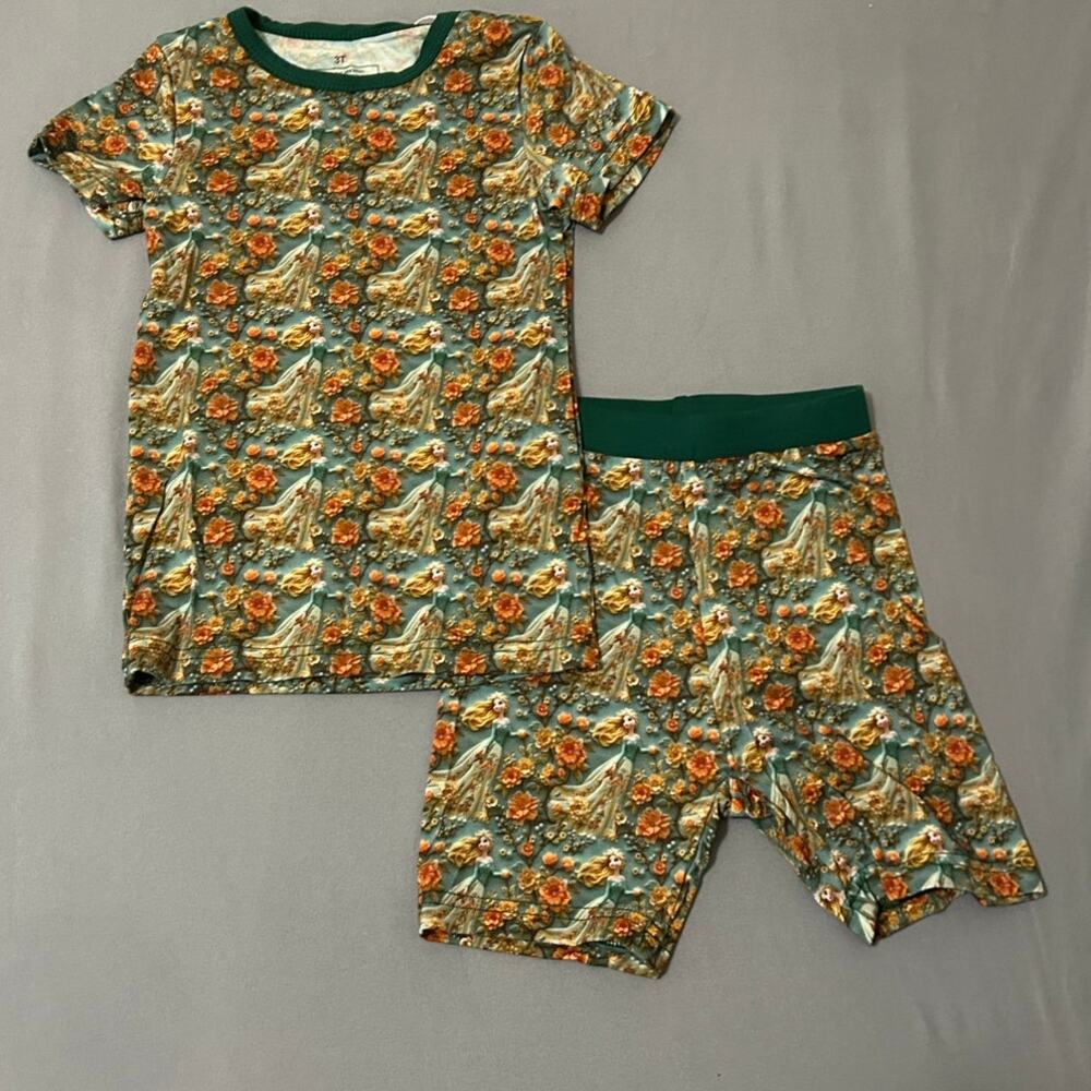 Bamboo 3T Kids Pajama Set Green Princess Floral Print